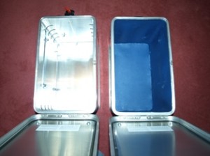 Adapting the panniers Picture of the new panniers taken from above. One has no lining and the other has been adapted.