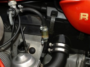 Fuel filters Picture of Bertha with new glass fuel filters inserted into her petrol lines.