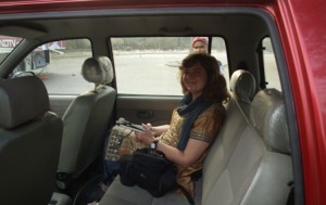 Picture of Cathy about to set off for her first Indian TV appearance!