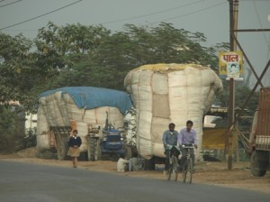 Picture of hugely overloaded tractors - usually with no lights at night!