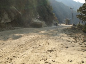 Picture of 'a bit of rough stuff' on the road as Bernard called it