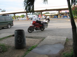 Picture of Bertha in the car park of the Costa Rican side of the Border as we collect paperwork to go on.