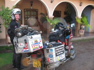 Picture of Cathy and Bertha outside the guest house we stopped at for the night. 