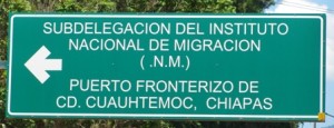 Picture of the road sign for migracion into Mexico.